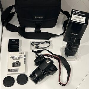 Canon EOS Rebel T6 1300D DSLR Camera with Black and Red Accents